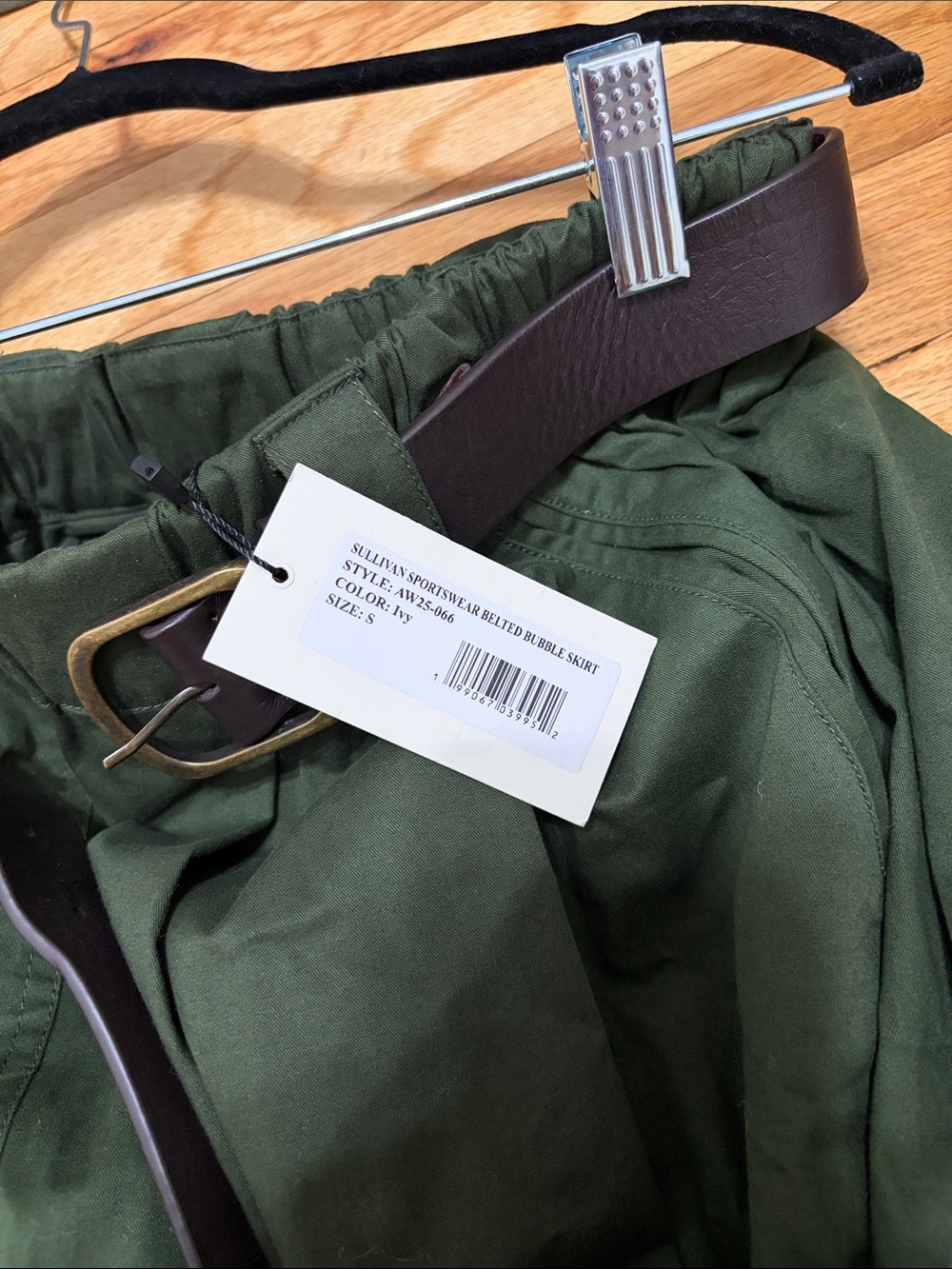 Sea New York Olive Green Full Midi Skirt with Belt - Picture 4 of 4